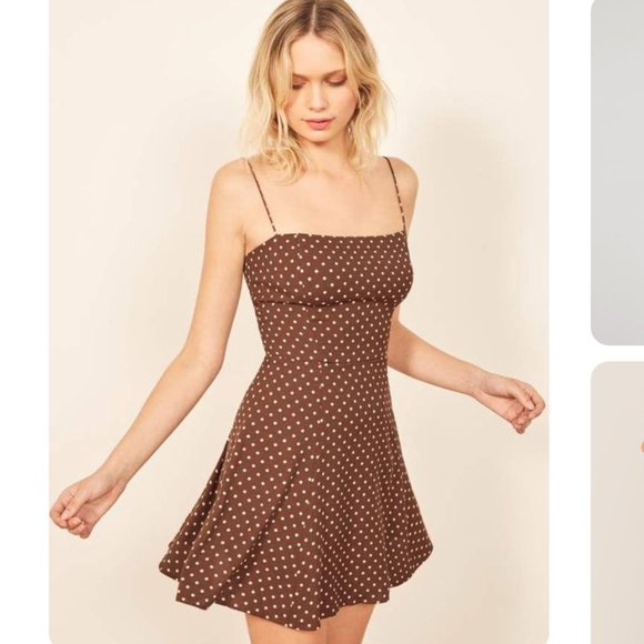 Reformation Sarah Dress in brown polka dot print 6 - Picture 3 of 3